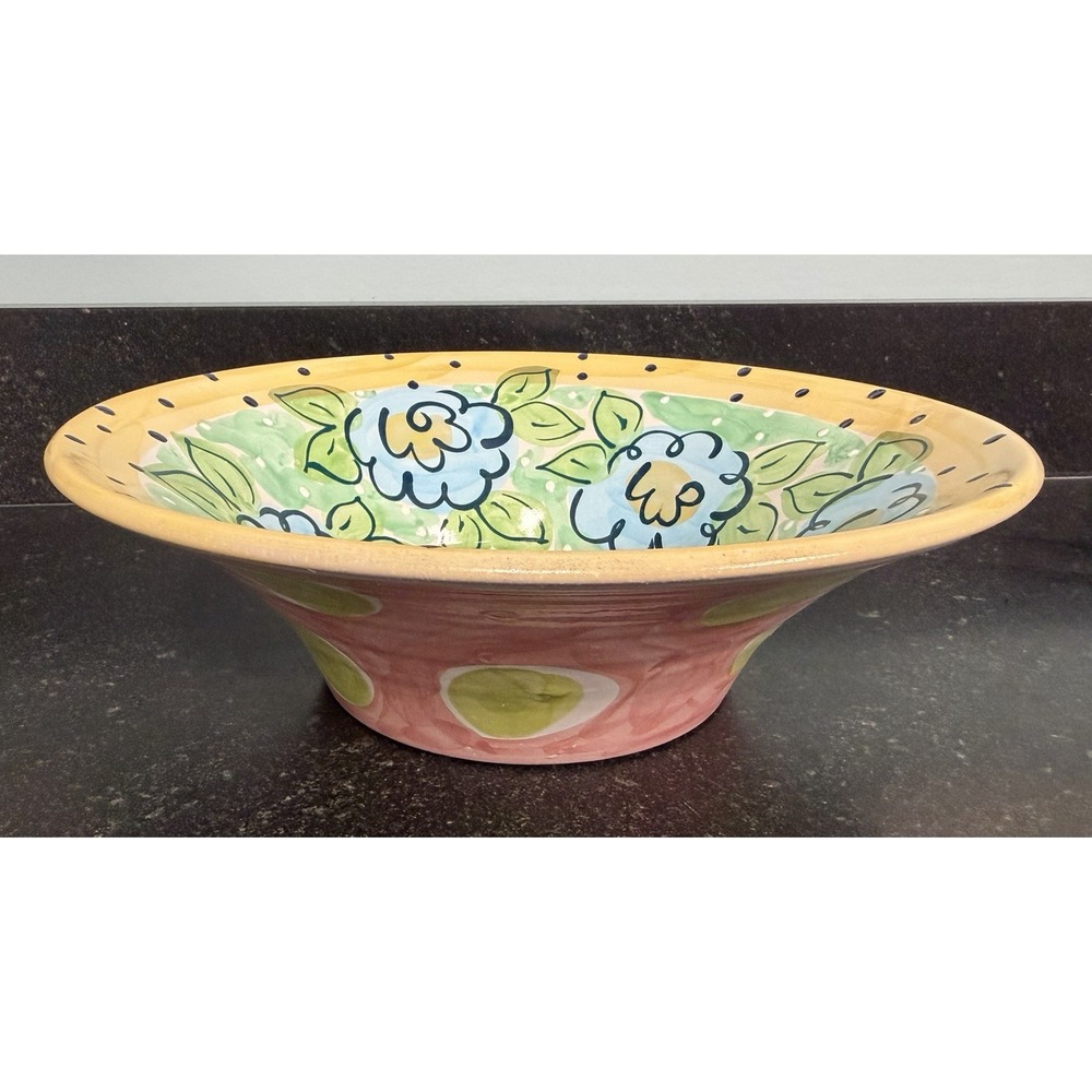 Steve & Laurie Turner Majolica Pottery Floral 11" Serving Bowl 3.5" MC Style